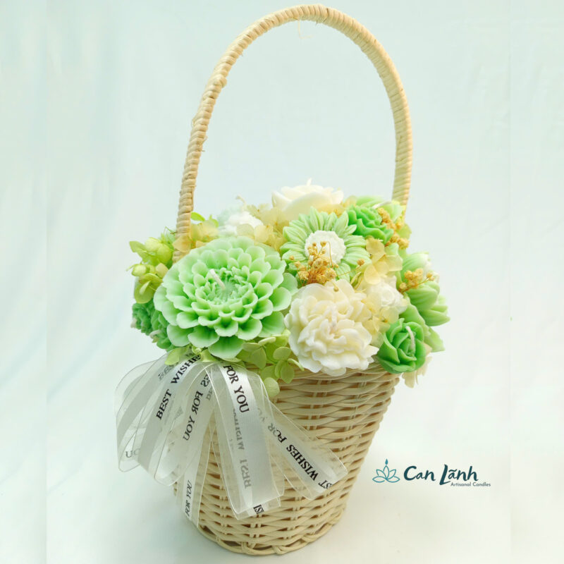 giỏ hoa nến thơm xanh lá