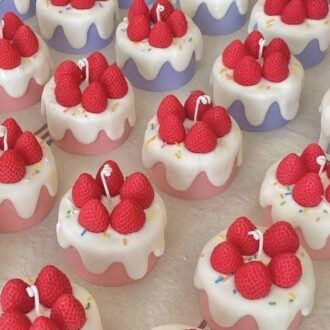nến thơm bánh kem dâu Can Lãnh thủ công, màu hồng pastel sáp ong đậu nành
