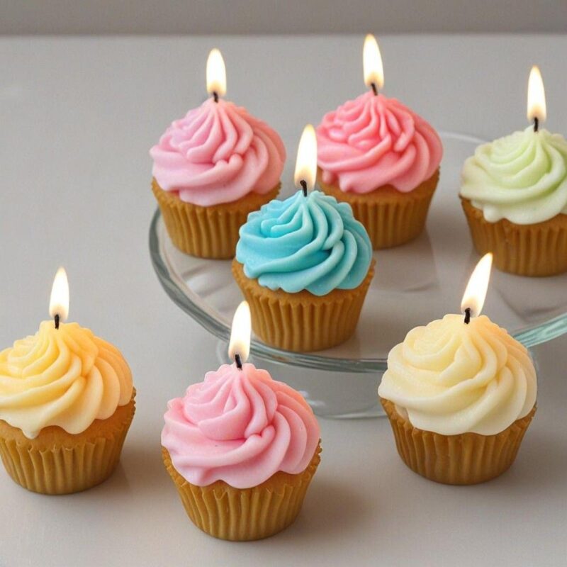 nến thơm cupcake màu hồng trắng Can Lãnh, topping kem sáp ong đậu nành