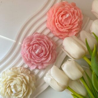 nến thơm hoa mẫu đơn size L màu hồng đào Can Lãnh, sáp ong đậu nành thủ công