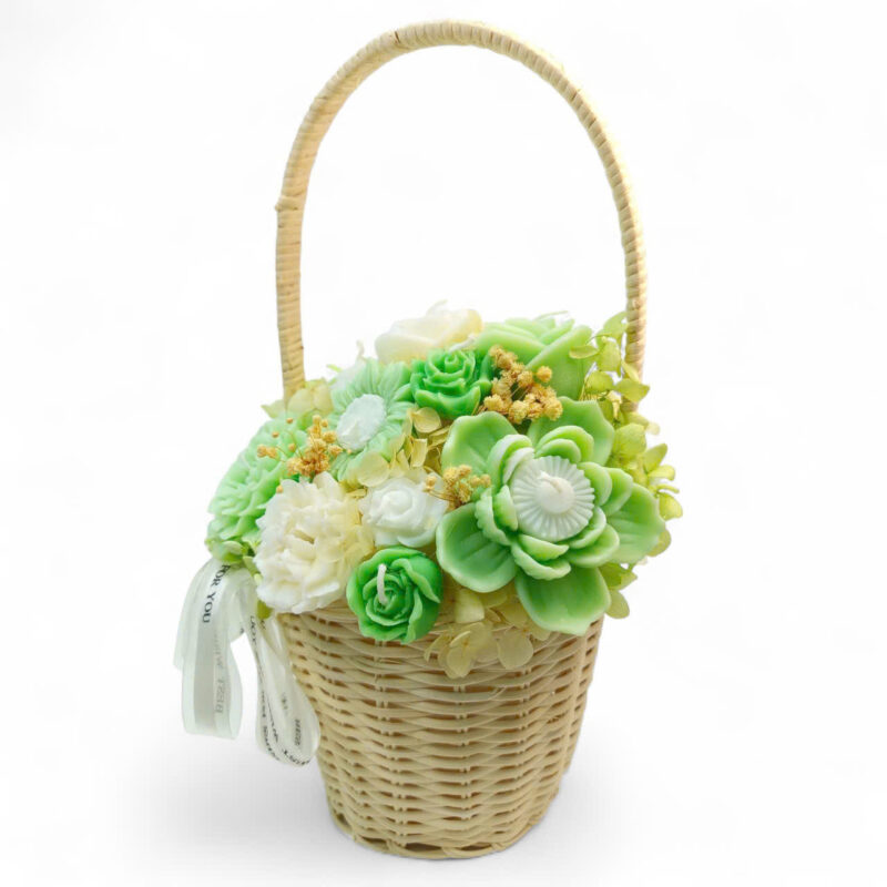 Giỏ Hoa Nến Thơm 15 Bông – Xanh Lá