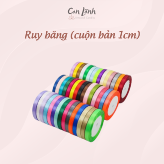 Các cuộn ruy băng lụa satin bản 1cm đa dạng màu sắc trang trí hoa nến thơm Can Lãnh