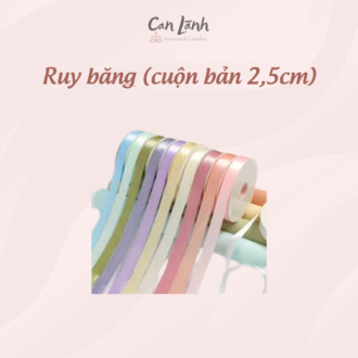 Các cuộn ruy băng lụa Satin bản 2,5cm nhiều màu sắc trang trí giỏ hoa nến thơm Can Lãnh