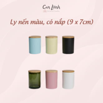 Bộ sưu tập ly nến màu 9x7cm có nắp gỗ nhiều màu sắc pastel và trung tính tại Can Lãnh