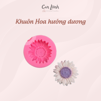 Khuôn silicone màu hồng và bông hoa hướng dương sáp thành phẩm với cánh trắng nhị tím nhạt Can Lãnh