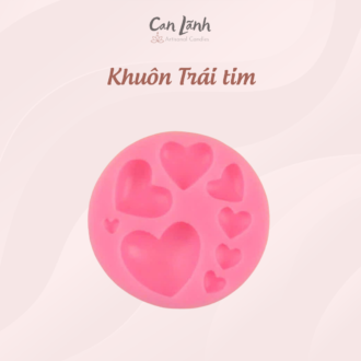 Khuôn silicone màu hồng tạo hình nhiều trái tim 3D với các kích cỡ khác nhau chuyên trang trí nến thơm Can Lãnh