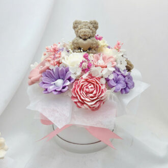 Chậu gấu bông nến thơm tím hồng