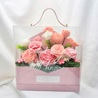 Vali hoa nến thơm nghệ thuật Gói Trọn Niềm Vui 18 bông tone cam đào trong suốt Can Lãnh Artisanal Candles