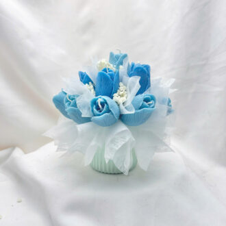 Chậu hoa Tulip nến thơm nghệ thuật Giấc Mơ Tĩnh Lặng 15 bông tone xanh dương trắng Can Lãnh Artisanal Candles