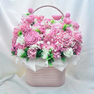 Giỏ hoa nến thơm nghệ thuật Giai Điệu Thuần Khiết 35 bông tone hồng trắng lãng mạn Can Lãnh Artisanal Candles