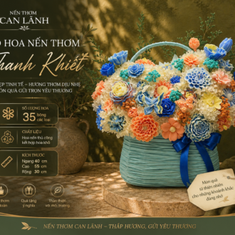 GIỎ HOA NẾN THƠM CAN LÃNH TONE XANH CAM NỔI BẬT