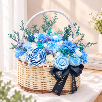 GIỎ HOA NẾN THƠM XANH PASTEL